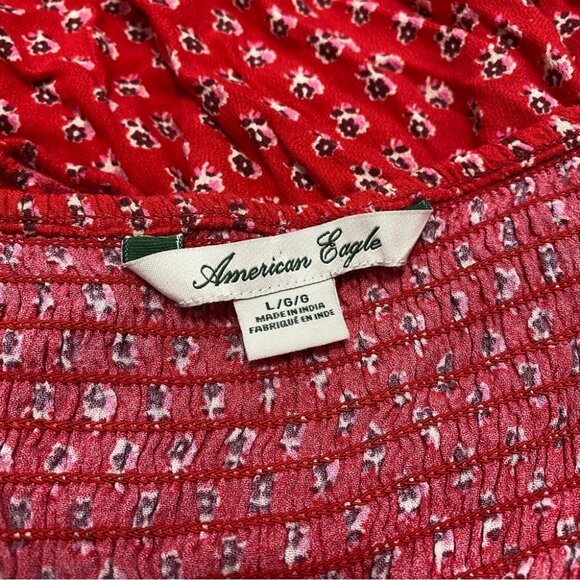 AMERICAN EAGLE RED FLORAL CUT OUT LONG SLEEVE DRESS - Picture 2 of 7